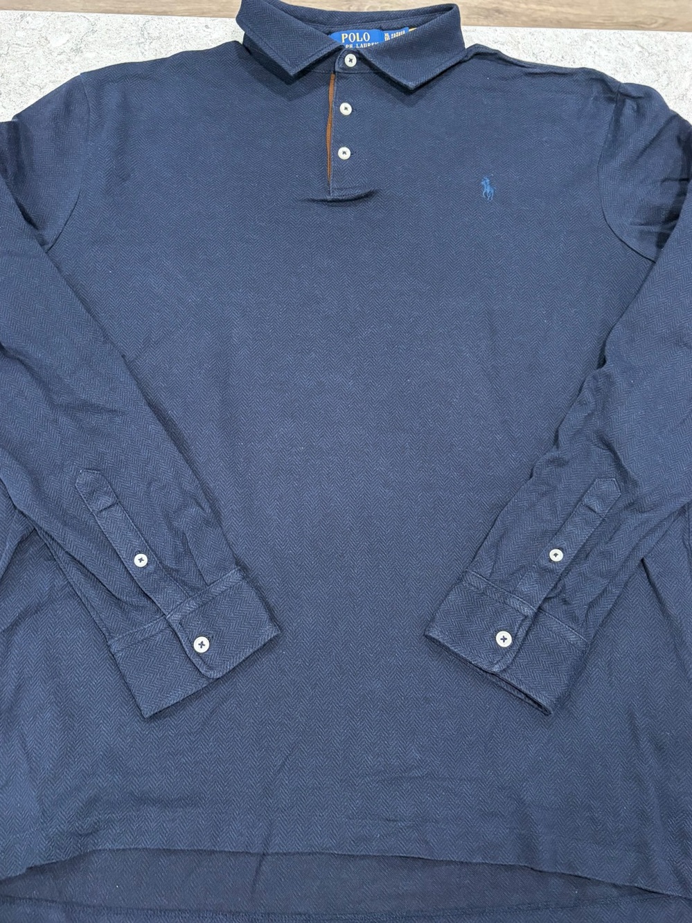 Ralph Lauren Navy Long-Sleeve Polo with Light Blue Pony-XL